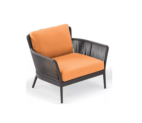 Grey Rope 2 Seater Chair With Table And Orange Cushions Balcony Set