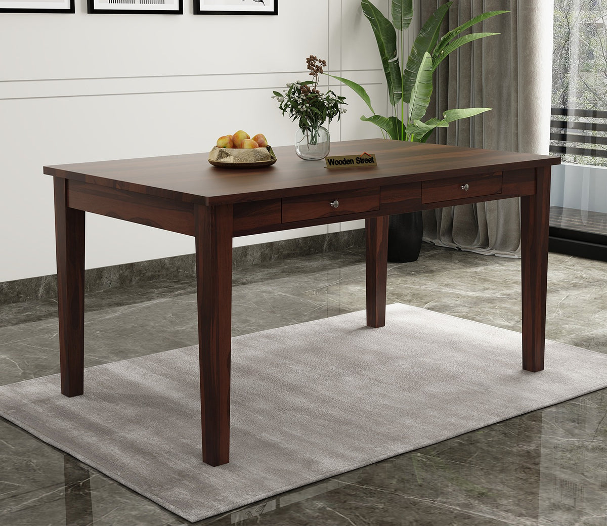Mcbeth 6 Seater Compact Dining Table With Storage (Walnut Finish)