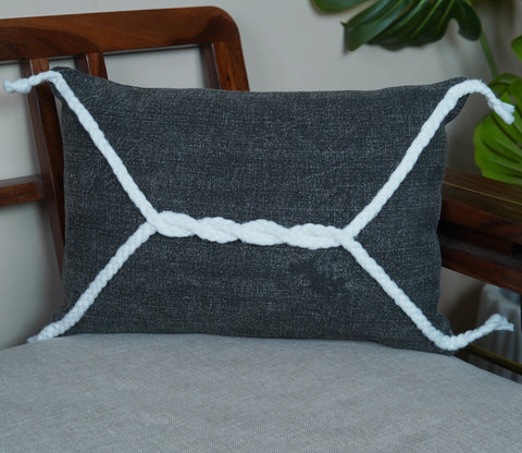 Twisted Tasseled Grey Cotton Cushion Cover -14 x 20