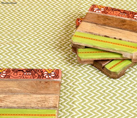 Madhubani Square Art Mangowood Handcrafted Coaster - Set of 4