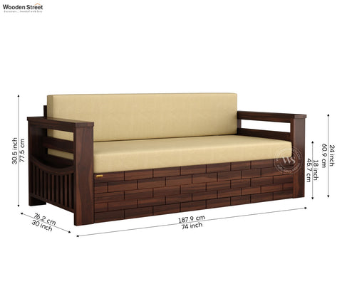 Sereta 3 Seater Sheesham Wood Sofa Cum Bed (King Size, Walnut Finish)