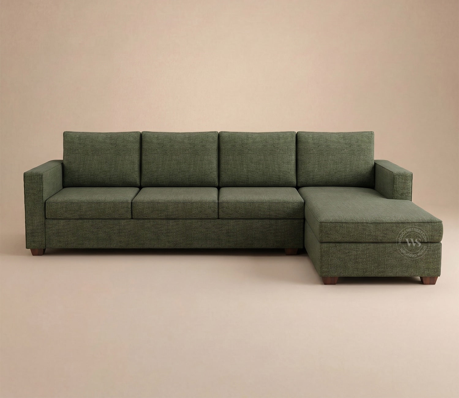 Albus L-Shape 5 Seater Right Aligned Sofa (Cotton, Sage Green)