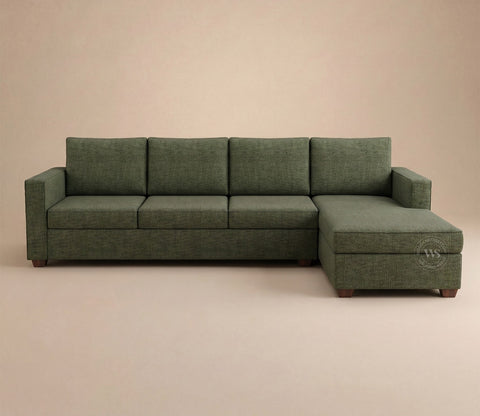 Albus L-Shape 5 Seater Right Aligned Sofa (Cotton, Sage Green)