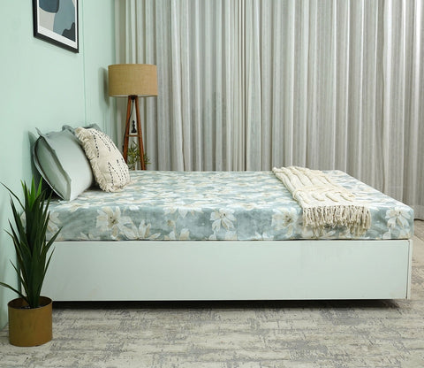 Blossom Flat Cotton Bed Sheet King Size with 2 Pillow Covers (Grey)