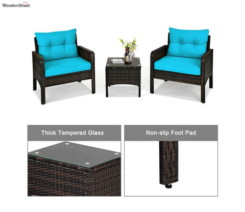 Dark Brown Rattan And Wicker 2 Seater Set With Table And Cushions