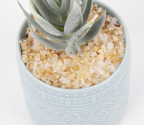 Beamify Ceramic Pot With Artificial Flowers (Aqua Blue)