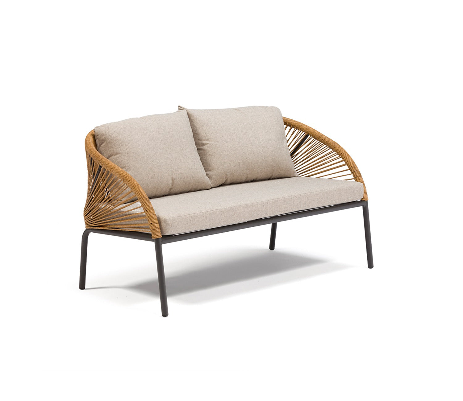 Golden Rope 4 Seater Sofa Set With Table And Off White Cushions