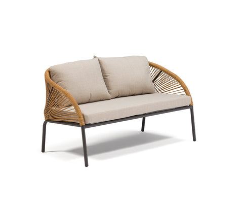 Golden Rope 4 Seater Sofa Set With Table And Off White Cushions