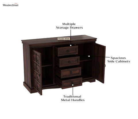 Emboss Sheesham Wooden Cabinet and Sideboard (Walnut Finish)