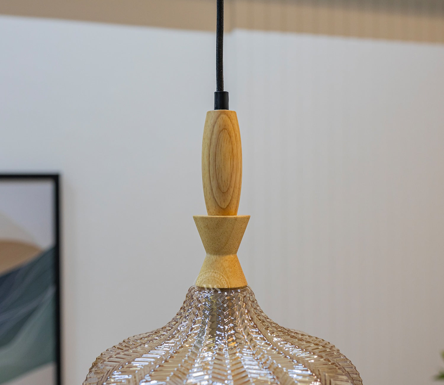 Ellyse Textured Glass Pendant Light with Wooden Top Accent (Bronze)