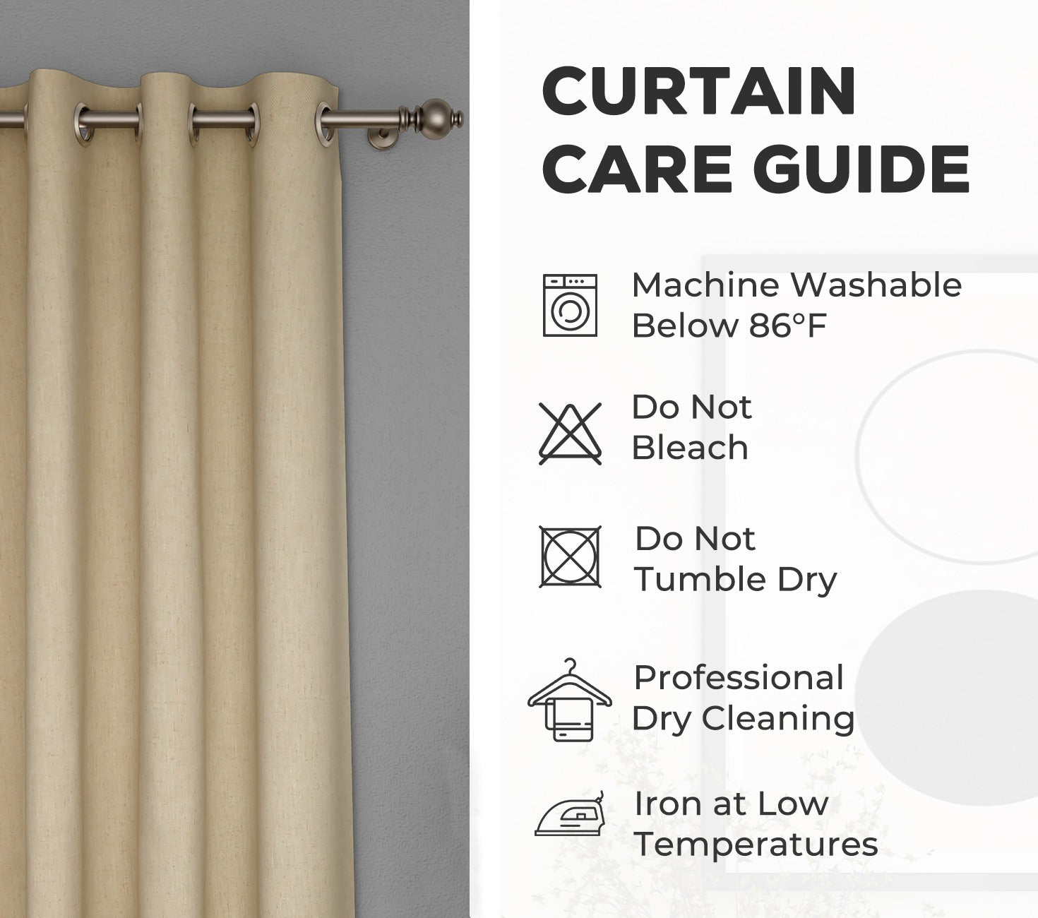 Solid Plain 1 Piece Light-Filtering Curtain (Cream, 7 Feet)