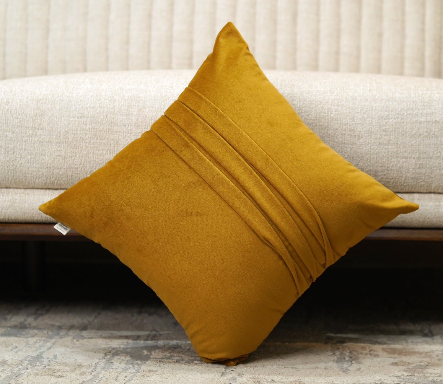 Caro Velvet Pleated Cushion Cover - Pack of 1 (16 x 16 Inches, Chestnut Brown)