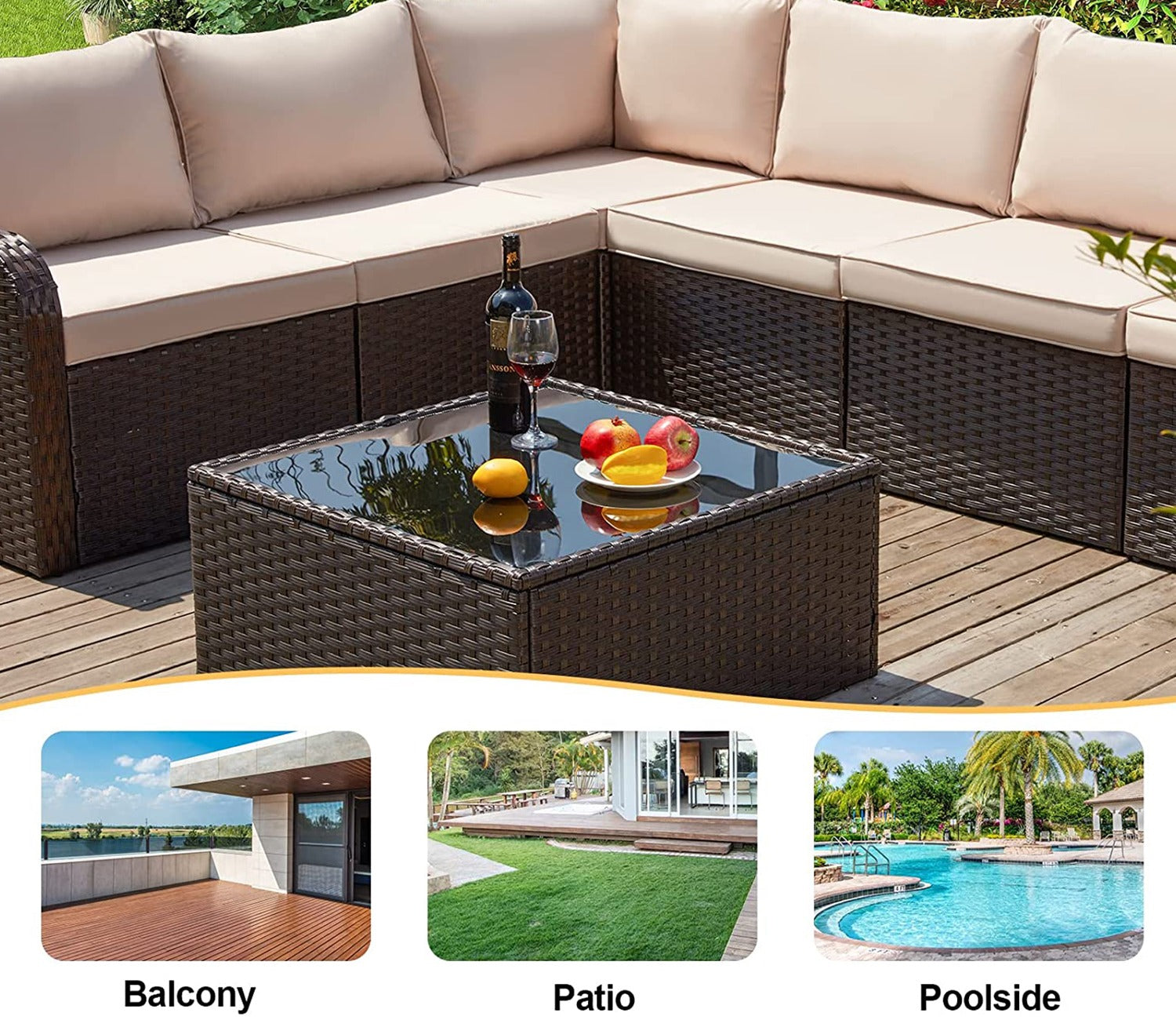 Dark Brown Rattan And Wicker Outdoor Furniture Set With Table