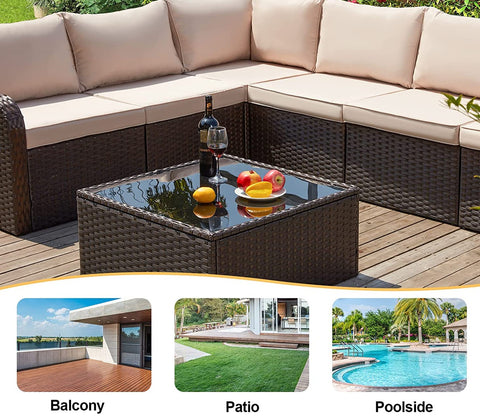 Dark Brown Rattan And Wicker Outdoor Furniture Set With Table