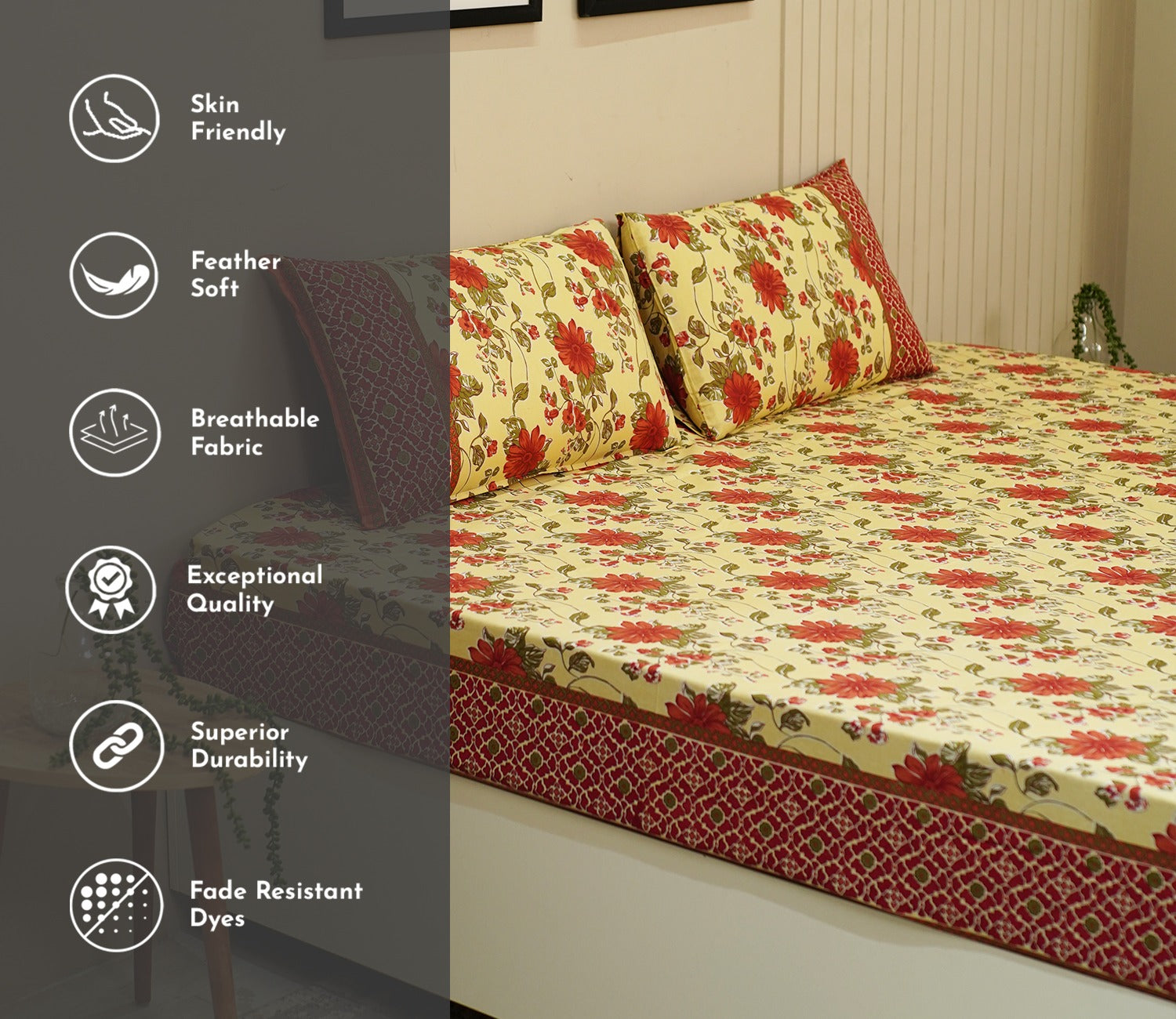 120 TC Floral Jaipuri Printed Cotton Double Bedsheet With 2 Pillow Cover