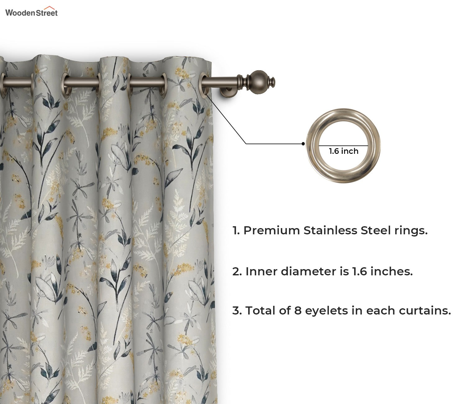 Grey Daisy Uplands Floral Print Light-Filtering Door Curtains Set of 2 (Grey, 7 Feet)