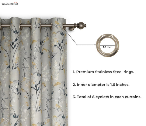 Grey Daisy Uplands Floral Print Light-Filtering Door Curtains Set of 2 (Grey, 7 Feet)