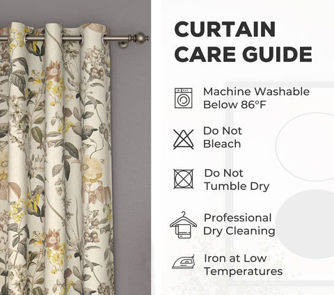 Leafy Floral Print Light-Filtering Door Curtains Set of 2 (Grey, 7 Feet)