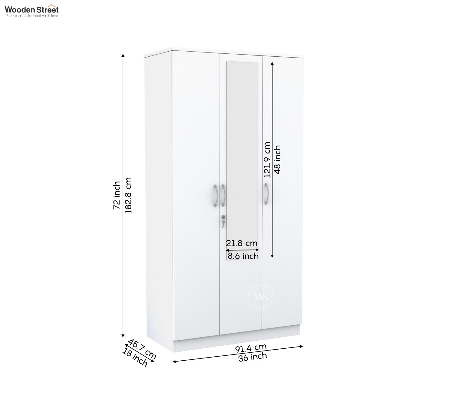 Kayden 3 Door Multi Utility Wardrobe With Mirror (Frosty White Finish)