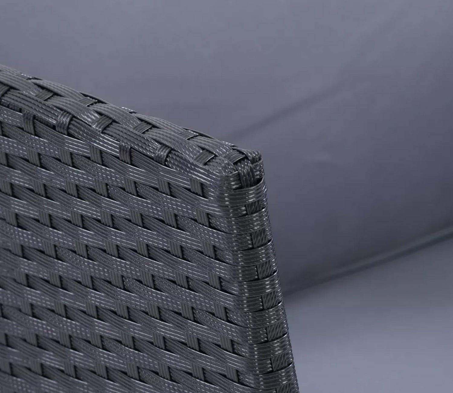 Black Rattan And Wicker 7 Seater Patio Set With Table And Grey Cushions