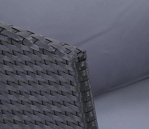 Black Rattan And Wicker 7 Seater Patio Set With Table And Grey Cushions