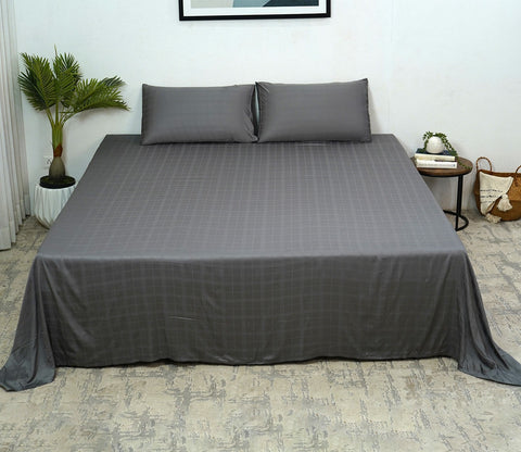 Vegan Dobby Organic Bamboo King Size Bed Sheet with 2 Pillowcases (Charcoal Grey)