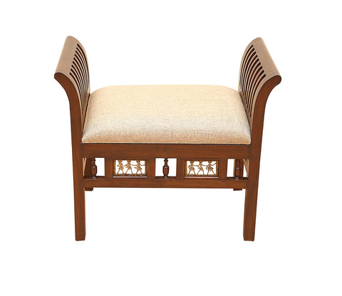 Cleo-II Ottoman with Cushioned Seat in Striped Wood Pattern finished in Walnut Color
