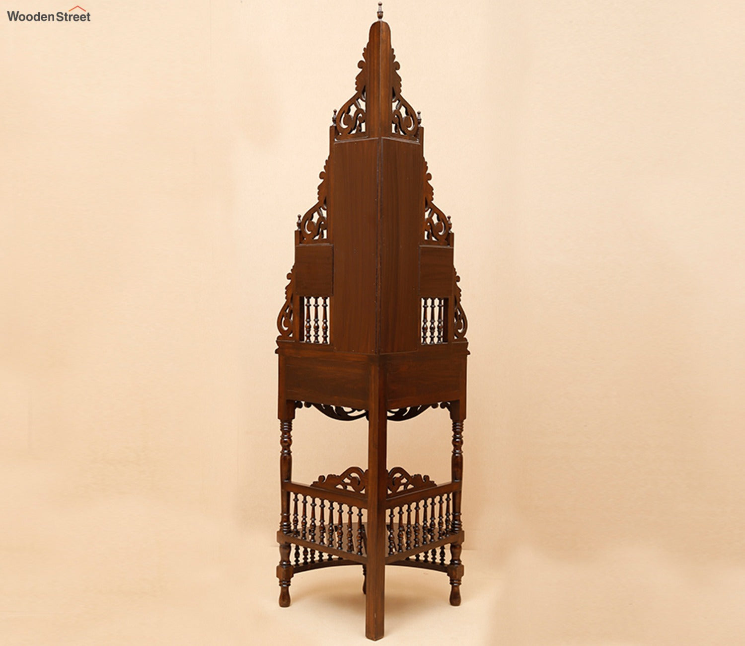 Quadro Teak Wood Corner Table with Storage and Carved Elevation