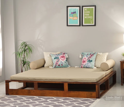 Bacon 3 Seater Divan Cum Bed with Mattress (King Size, Honey Finish)