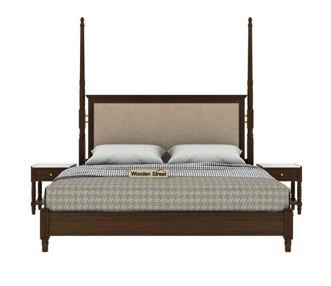 Regal Ash Wood Upholstered Poster Bed Without Storage (King Size, Teak Finish)