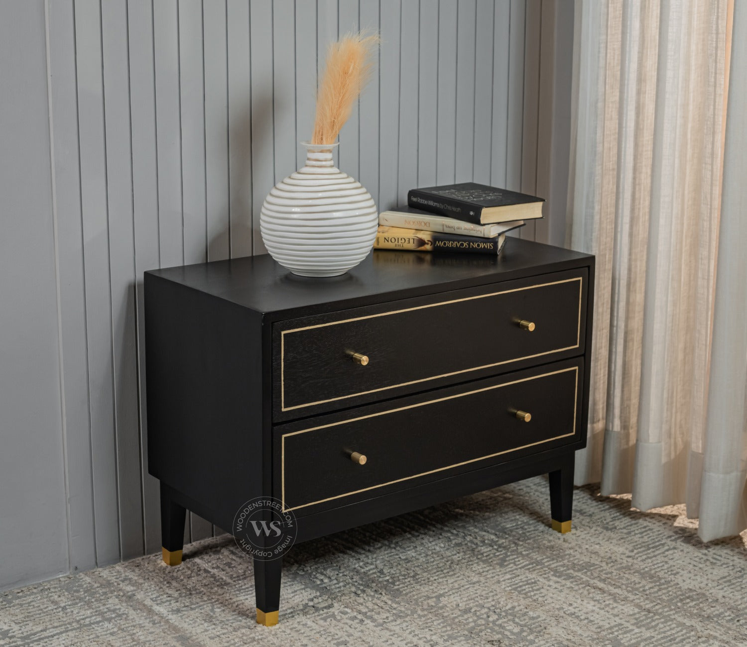 Royce Mango Wood 2 Chest of Drawers (Black Finish)