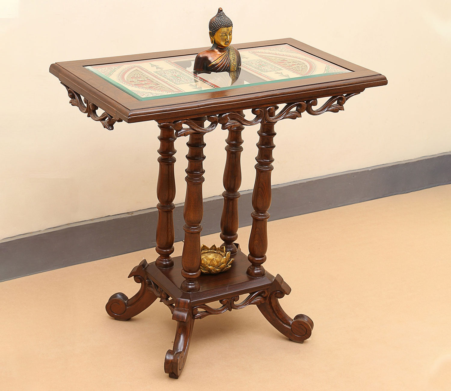 Kama Console Table in Teakwood with Walnut Finish