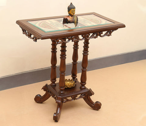 Kama Console Table in Teakwood with Walnut Finish
