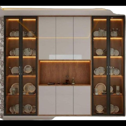 Trueliving White with LED Crockery Cabinet With Drawer 43.2D x 202W x 172.7H Centimeters