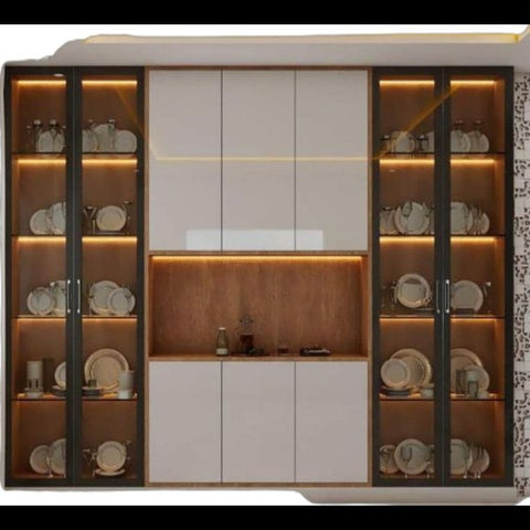 Trueliving White with LED Crockery Cabinet With Drawer 43.2D x 202W x 172.7H Centimeters