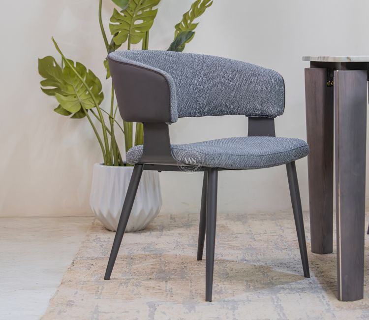 Rolf Modern Dining Chair with Tapered Legs - Leatherette Back & Premium Fabric Seat (Gothic Grey)