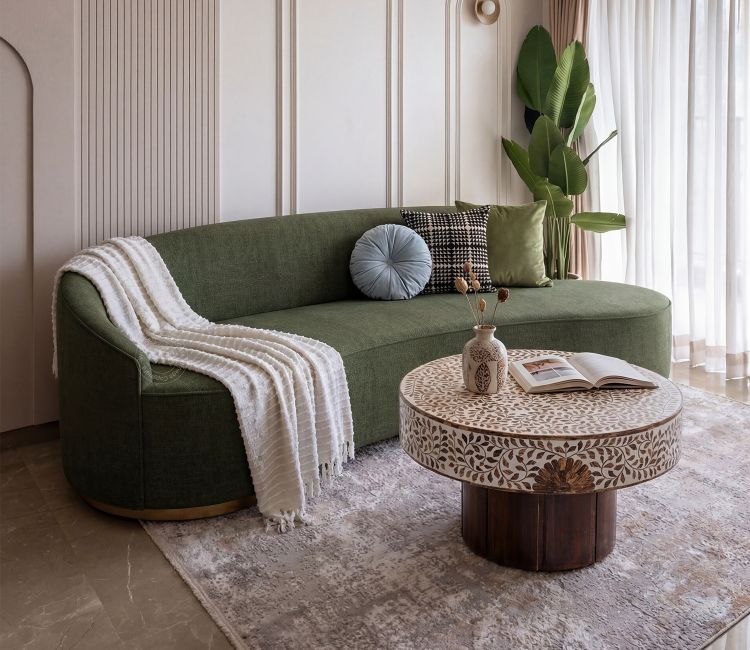 Osbert 3 Seater Curved Sofa (Cotton, Sage Green)