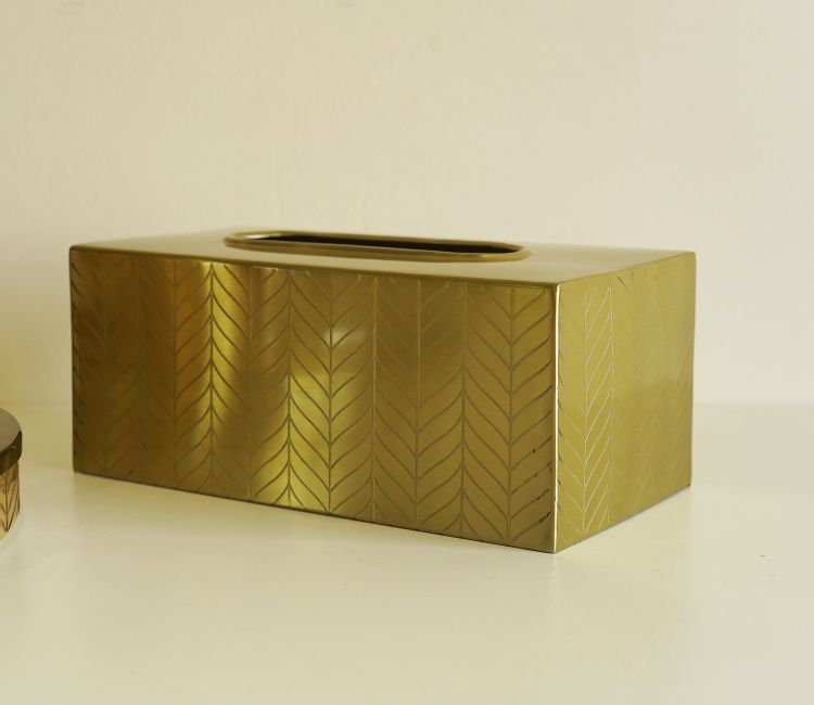 Portia Herringbone Gold And Amber Luster Tissue Box