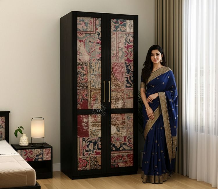 Tactica Engineered Wood Wardrobe with Textured MDF Accented Doors & Drawer Storage (Patchwork Multi)
