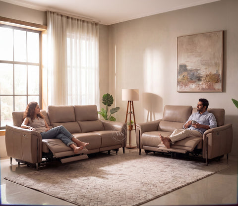 Dennis Luxe Electric Recliner 3+2 Seater Sofa (Urban Beige)