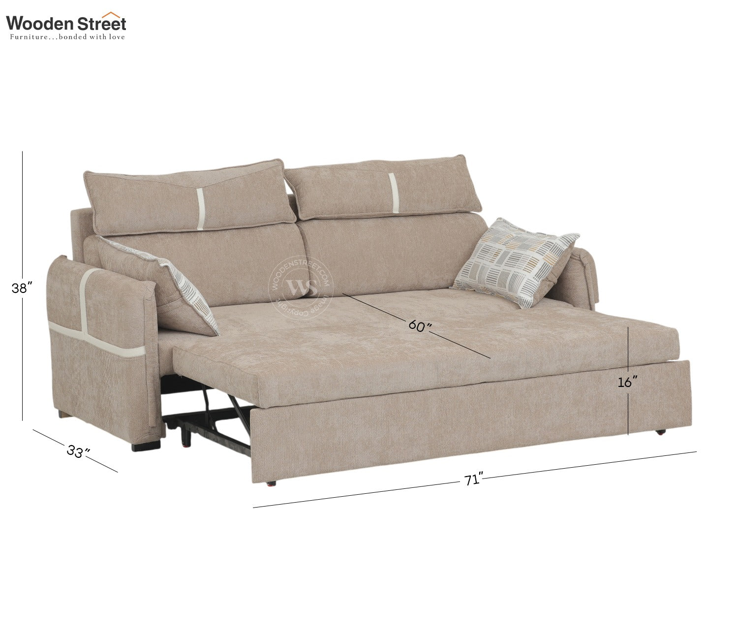 Centrica 3 Seater Premium Fabric Sofa Cum Bed Pull Out Mechanism (Brown)