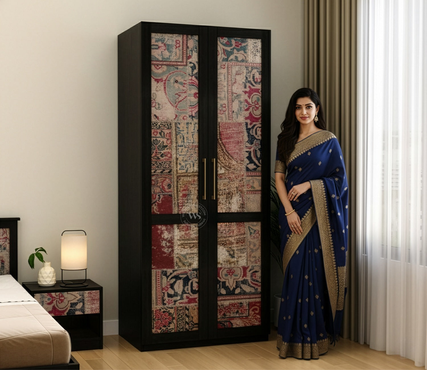 Tactica Engineered Wood Wardrobe with Textured MDF Accented Doors & Drawer Storage (Patchwork Multi)