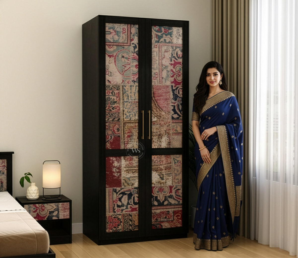 Tactica Engineered Wood Wardrobe with Textured MDF Accented Doors & Drawer Storage (Patchwork Multi)