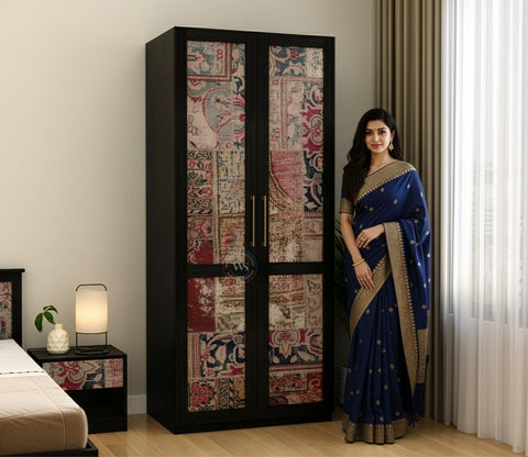 Tactica Engineered Wood Wardrobe with Textured MDF Accented Doors & Drawer Storage (Patchwork Multi)
