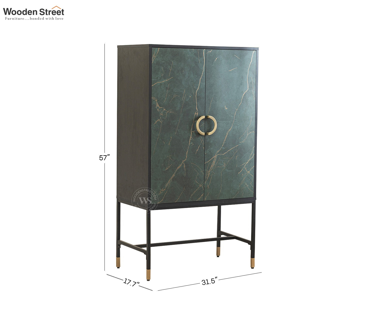 Orvion Modern Bar Cabinet with Textured Premium HDMMR Front (Marble Green)