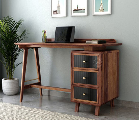 Gulliver Sheesham Wood Study Table with Three Drawers (Teak Finish)