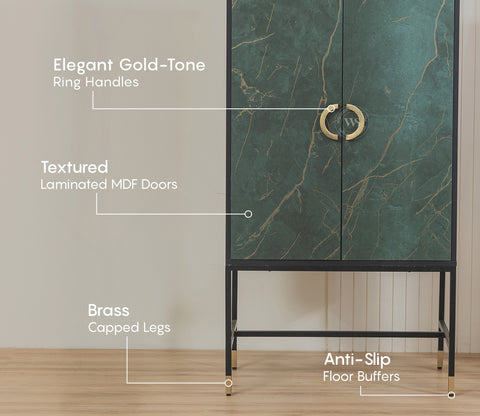 Orvion Modern Bar Cabinet with Textured Premium HDMMR Front (Marble Green)