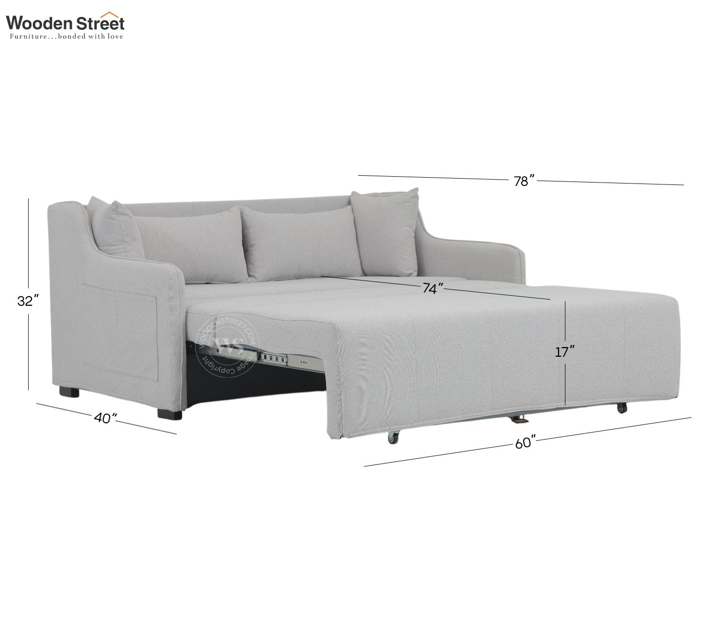 Dorado Premium Fabric Pull-Out Sofa Cum Bed (White)