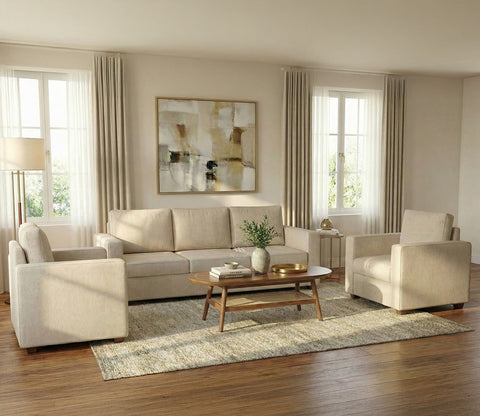 Albus 3+1+1 Seater Fabric Sofa Set (Cotton, Jade Ivory)