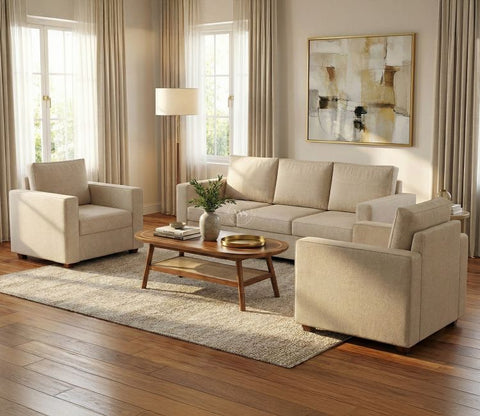 Albus 3+1+1 Seater Fabric Sofa Set (Cotton, Jade Ivory)